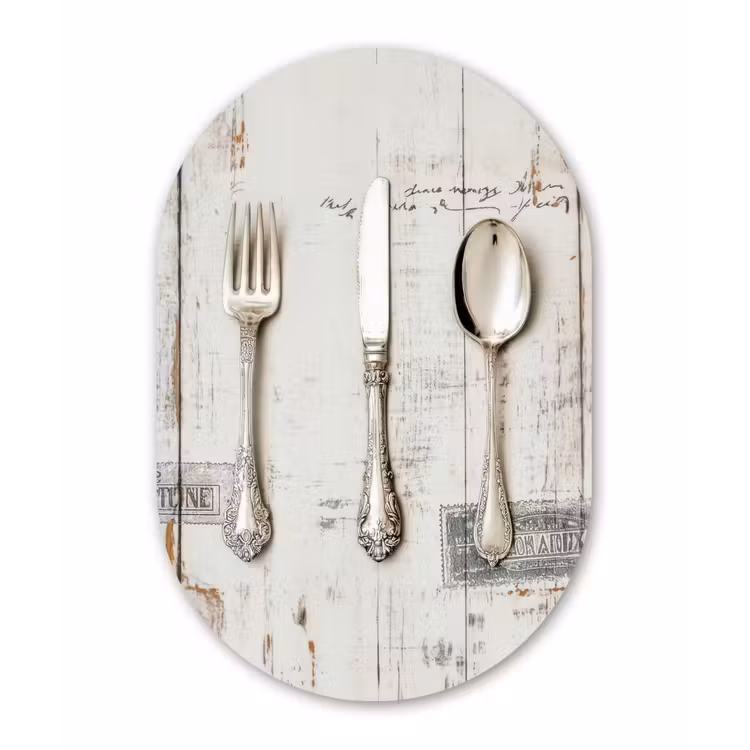 Zilver - Bestek - Hout Wandcirkel Ovaal Glas middel -3d