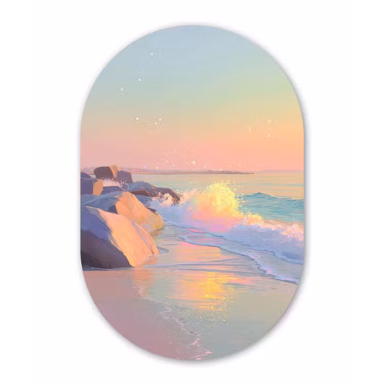 Zomerlicht - Strand - Fonkelende accenten Wandcirkel Ovaal Glas middel -3d