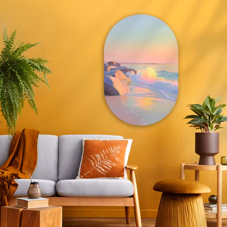 Zomerlicht - Strand - Fonkelende accenten Wandcirkel Ovaal Glas middel -sfeer4