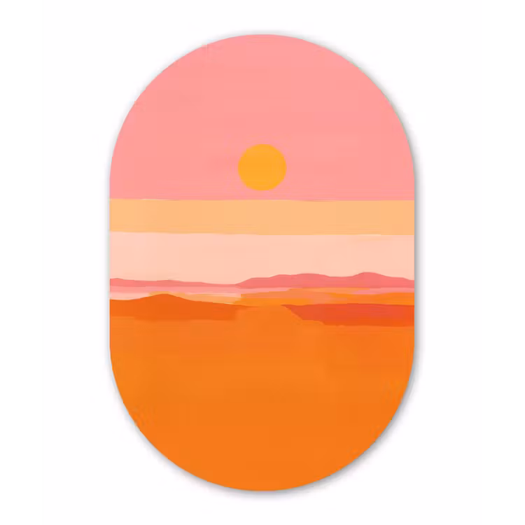Zon - Abstract - Landschap - Oranje Wandcirkel Ovaal Glas middel -3d