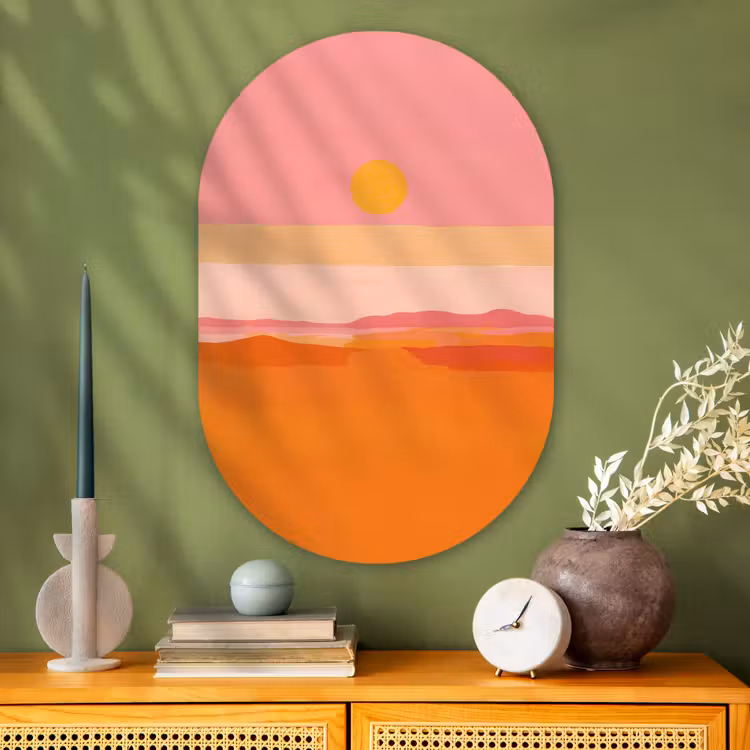Zon - Abstract - Landschap - Oranje Wandcirkel Ovaal Glas middel -sfeer2