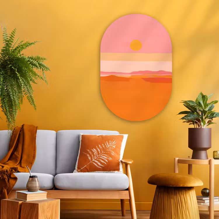 Zon - Abstract - Landschap - Oranje Wandcirkel Ovaal Glas middel -sfeer4