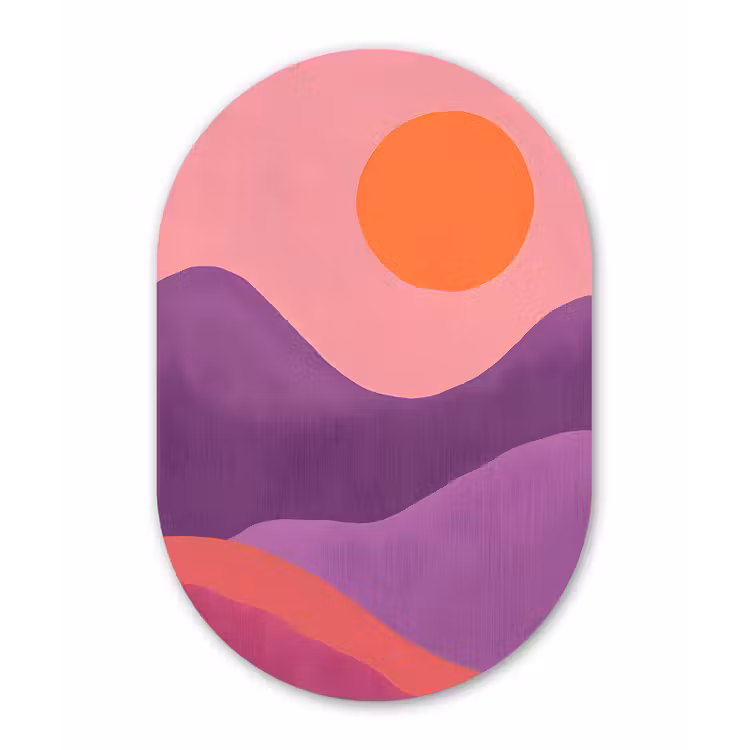 Zon - Heuvels - Paars - Abstract Wandcirkel Ovaal Glas middel -3d