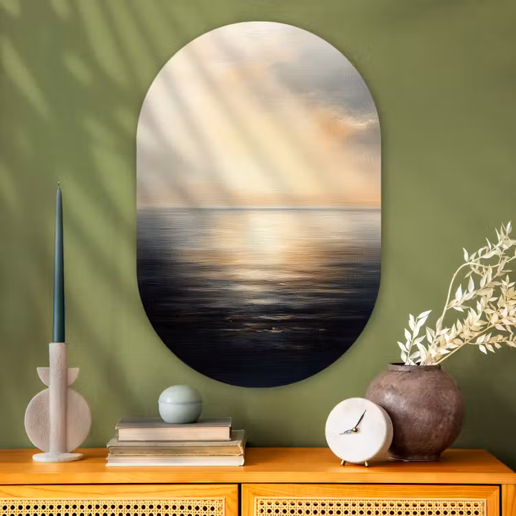 Zon - Horizon - Zee Wandcirkel Ovaal Glas middel -sfeer2