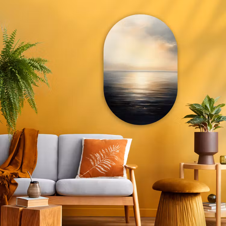 Zon - Horizon - Zee Wandcirkel Ovaal Glas middel -sfeer4