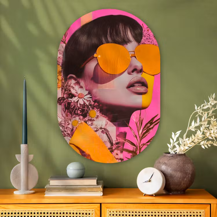 Zonnebril - Oranje - Vrouw - Planten Wandcirkel Ovaal Glas middel -sfeer2