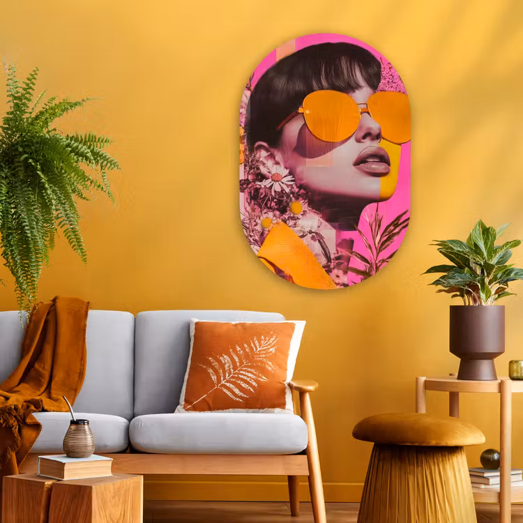 Zonnebril - Oranje - Vrouw - Planten Wandcirkel Ovaal Glas middel -sfeer4
