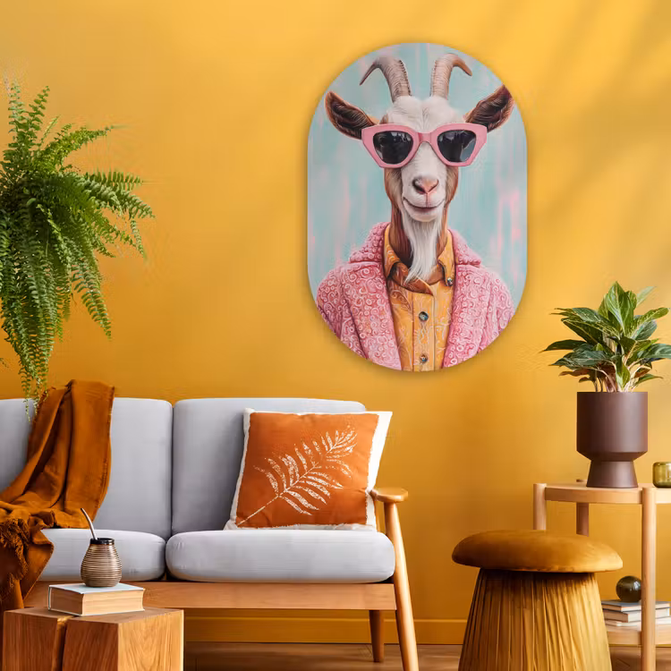 Zonnebril - Roze - Geit - Horen Wandcirkel Ovaal Glas middel -sfeer4