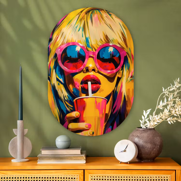 Zonnebril - Roze - Vrouw - Rietje Wandcirkel Ovaal Glas middel -sfeer2