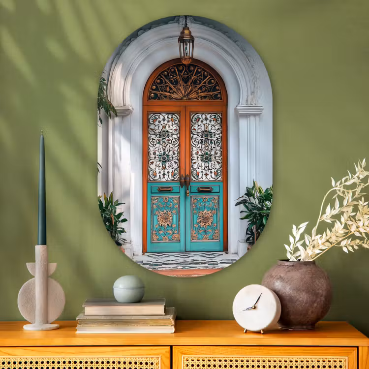 Zuilen - Sierlijke - Deur - Blauw Wandcirkel Ovaal Glas middel -sfeer2