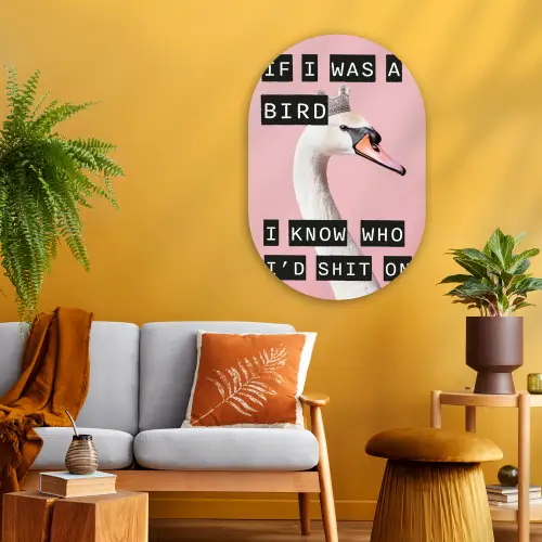 Zwaan - Vogel - Decoratie - Roze Wandcirkel Ovaal Glas middel -sfeer4