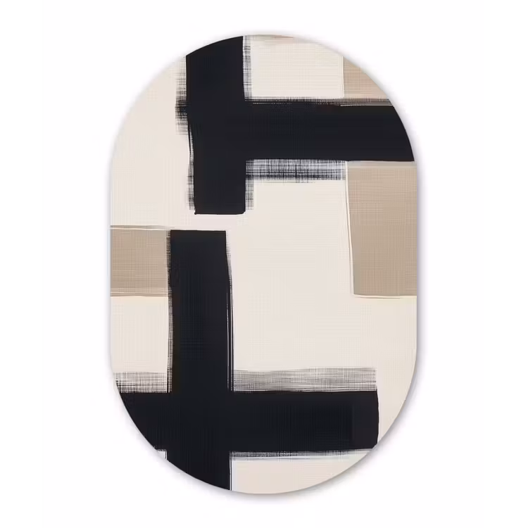 Zwart - Abstract - Japandi Wandcirkel Ovaal Glas middel -3d