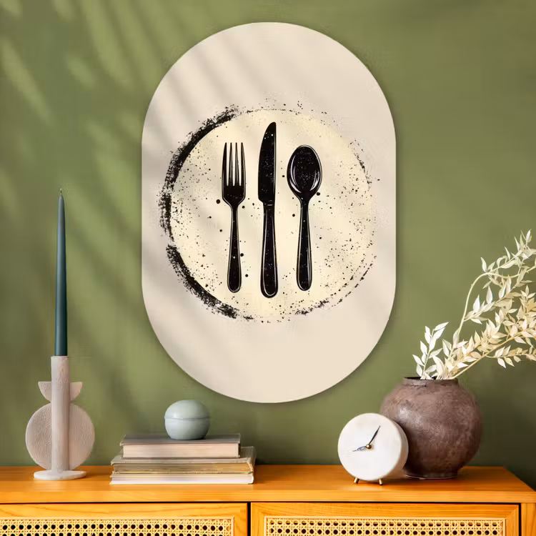 Zwart - Bestek - Rondje Wandcirkel Ovaal Glas middel -sfeer2