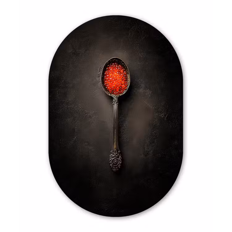 Zwart - Lepel - Caviar Wandcirkel Ovaal Glas middel -3d