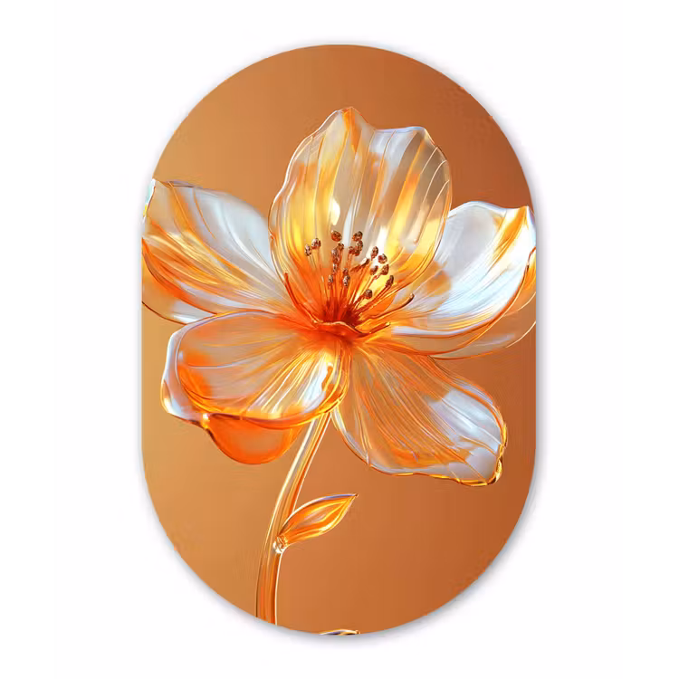 Glazen - Bloem - Oranje Wandcirkel Ovaal Forex klein -3d