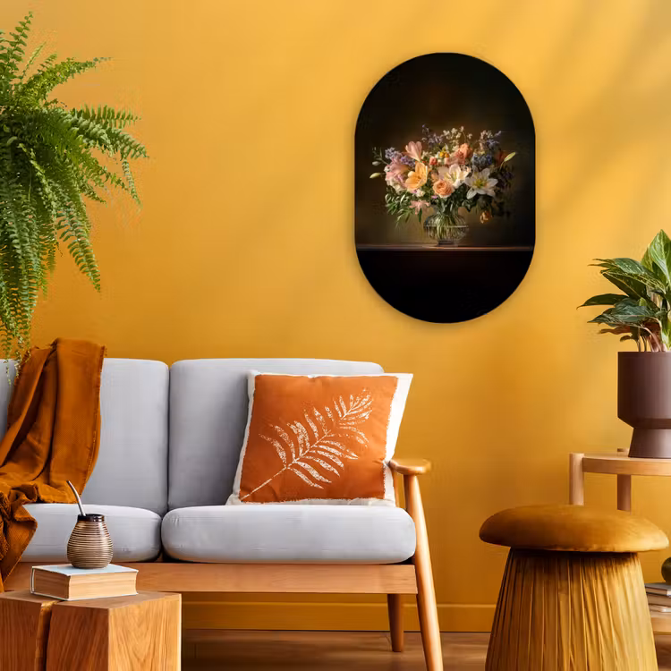 Glazen - Bloemen - Boeket - Kleuren Wandcirkel Ovaal Forex klein -sfeer4