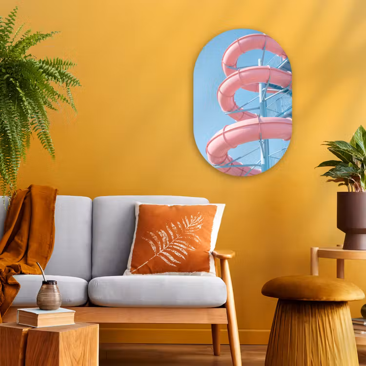 Glijbaan - Waterpark - Spiraal - Modern - Roze Wandcirkel Ovaal Forex klein -sfeer4