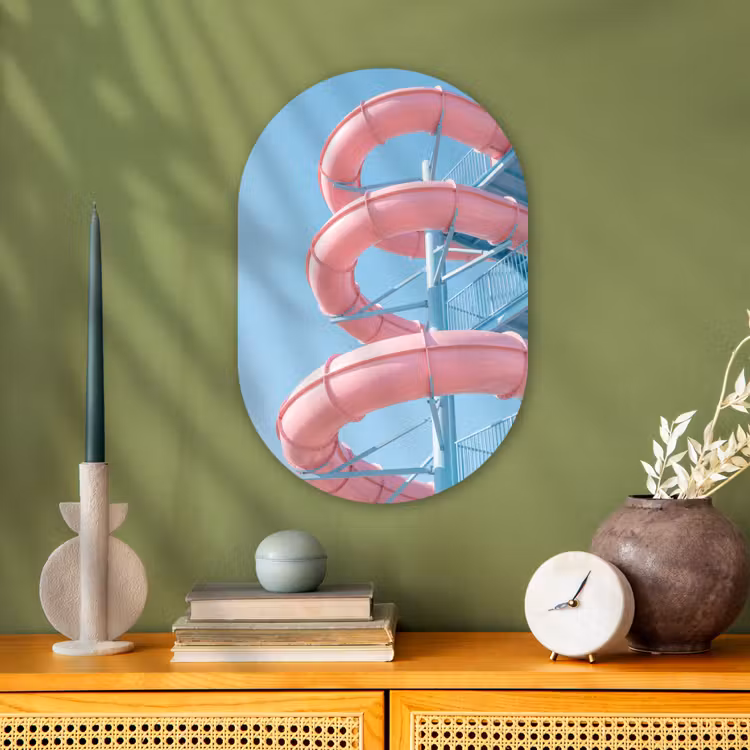 Glijbaan - Waterpark - Spiraal - Modern - Roze Wandcirkel Ovaal Forex klein -sfeer2