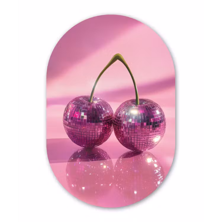 Glitter - Discobol - Roze - Kersen Wandcirkel Ovaal Forex klein -3d
