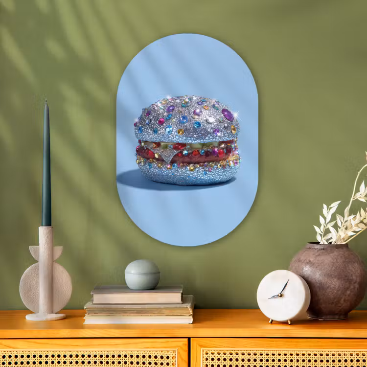 Glitters - Hamburger - Blauw Wandcirkel Ovaal Forex klein -sfeer2