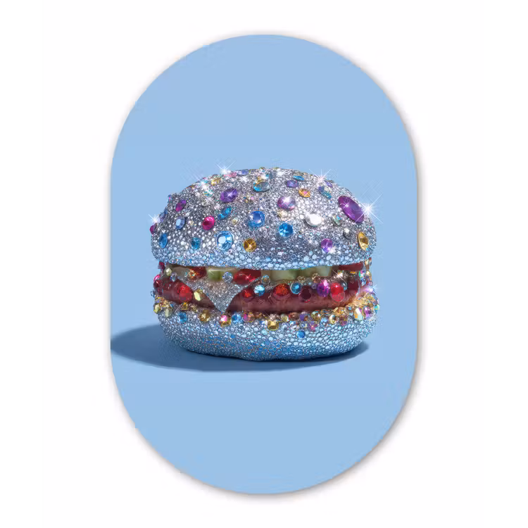 Glitters - Hamburger - Blauw Wandcirkel Ovaal Forex klein -3d