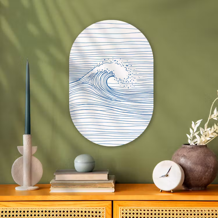 Golf - Brekende - Natuur - Minimalistisch - Blauw Wandcirkel Ovaal Forex klein -sfeer2