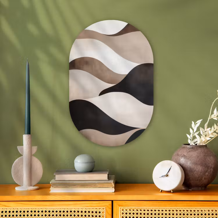 Golven - Abstract - Beige Wandcirkel Ovaal Forex klein -sfeer2