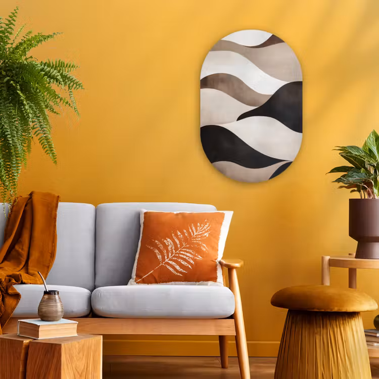 Golven - Abstract - Beige Wandcirkel Ovaal Forex klein -sfeer4