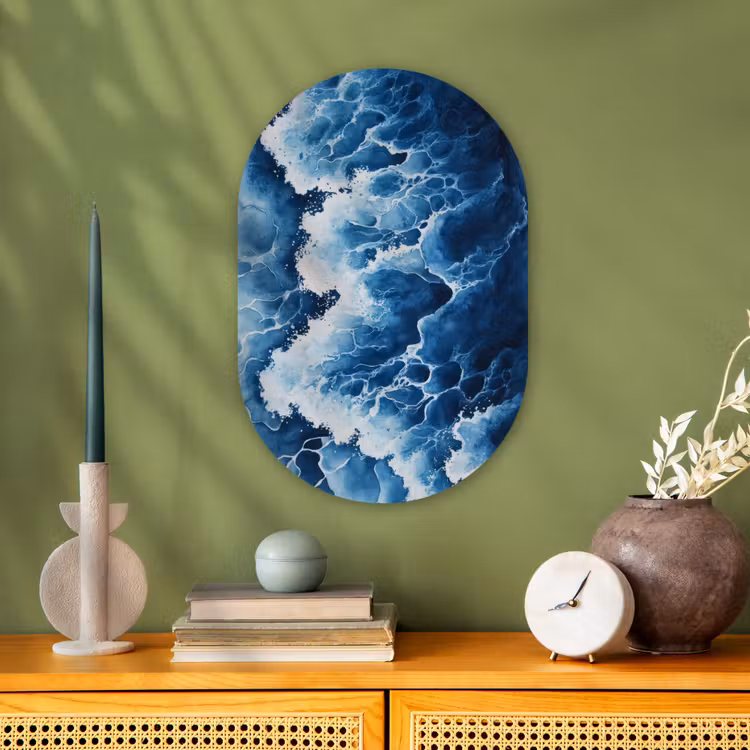 Golven - Blauw - Schuim Wandcirkel Ovaal Forex klein -sfeer2
