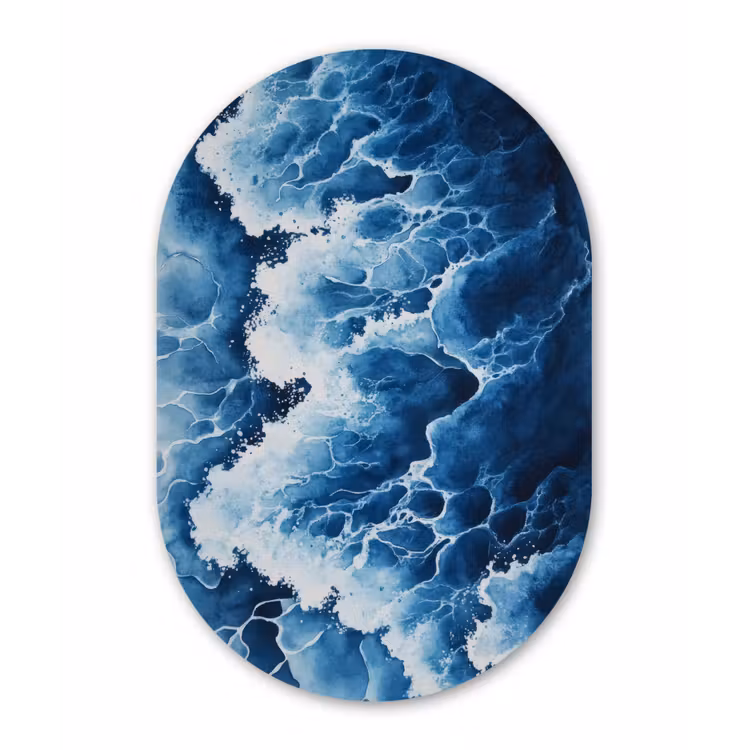 Golven - Blauw - Schuim Wandcirkel Ovaal Forex klein -3d