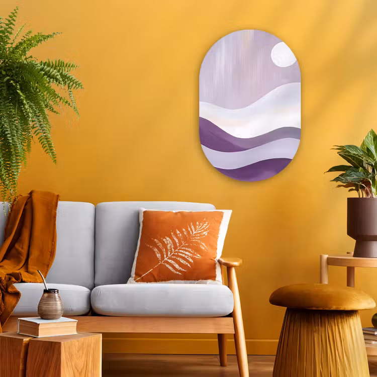 Golven - Heuvels - Abstract - Paars Wandcirkel Ovaal Forex klein -sfeer4