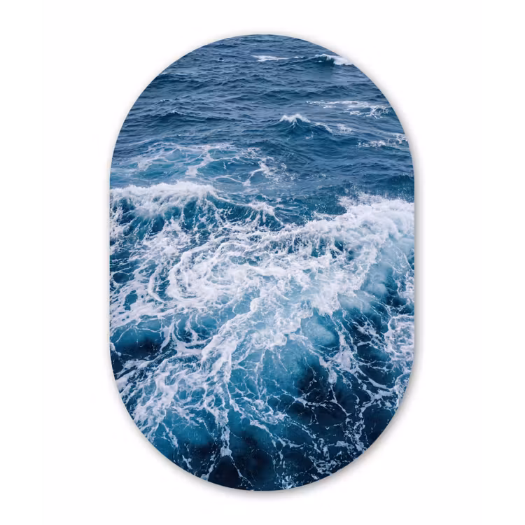 Golven - Oceaan - Blauw Wandcirkel Ovaal Forex klein -3d