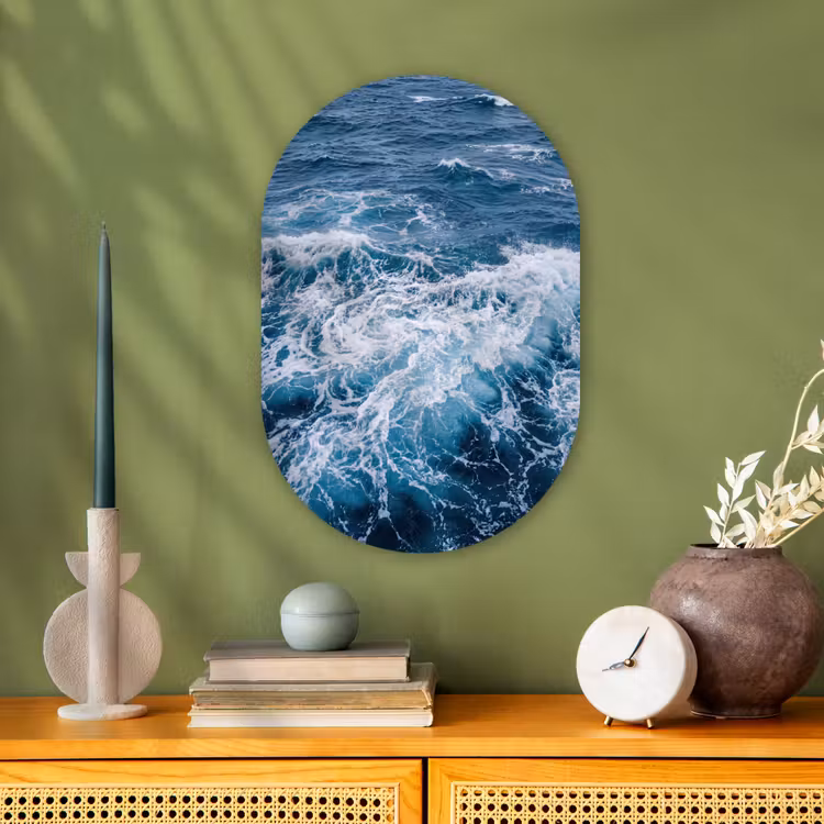 Golven - Oceaan - Blauw Wandcirkel Ovaal Forex klein -sfeer2