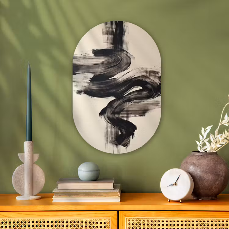 Golven - Penseelstreken - Beige - Minimalistisch Wandcirkel Ovaal Forex klein -sfeer2