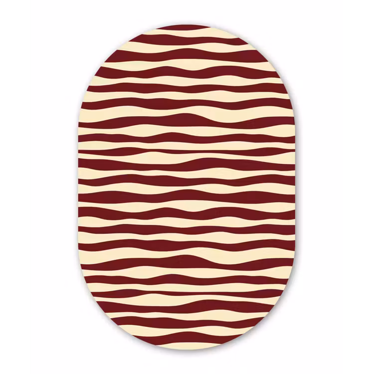 Golven - Rood - Patroon - Crème Wandcirkel Ovaal Forex klein 630 -3d