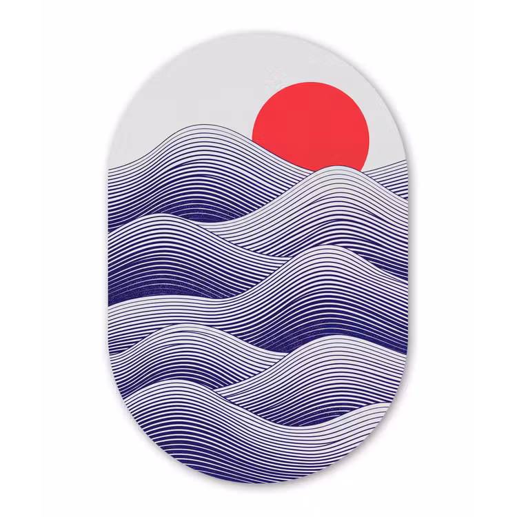 Golven - Zon - Natuur - Abstract - Rood Wandcirkel Ovaal Forex klein -3d