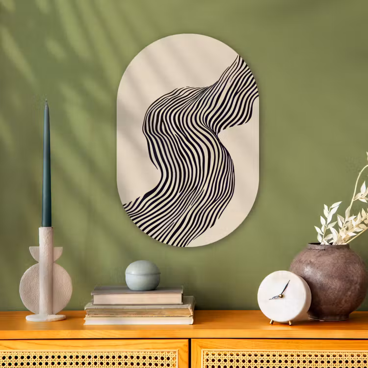 Golvend - Lijnen - Abstract - Silhouet Wandcirkel Ovaal Forex klein -sfeer2
