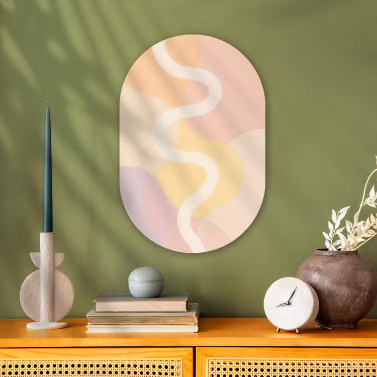 Golvende vormen - Abstract - pastel Wandcirkel Ovaal Forex klein -sfeer2