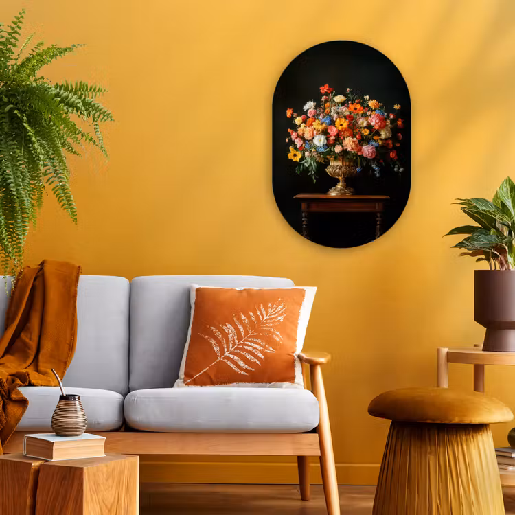 Goud - Bloemen - Kleuren - Vaas Wandcirkel Ovaal Forex klein -sfeer4