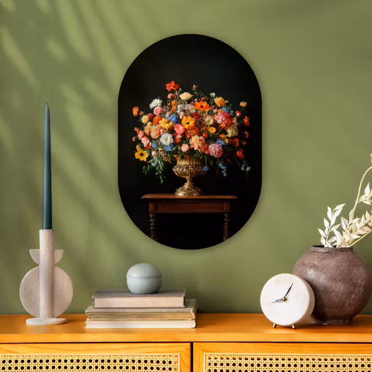 Goud - Bloemen - Kleuren - Vaas Wandcirkel Ovaal Forex klein -sfeer2