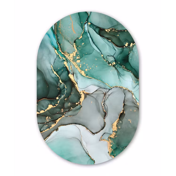 Goud - Marmer - Groen - Luxe - Marmerlook - Grijs Wandcirkel Ovaal Forex klein -3d