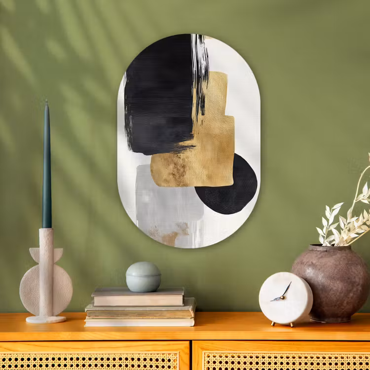 Goud - Rechthoeken - Cirkels - Abstract Wandcirkel Ovaal Forex klein -sfeer2