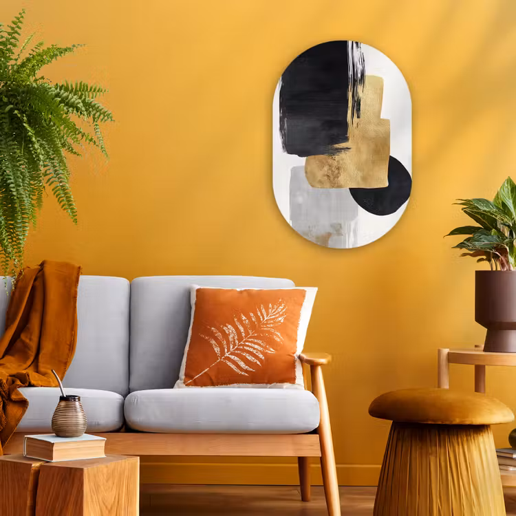Goud - Rechthoeken - Cirkels - Abstract Wandcirkel Ovaal Forex klein -sfeer4