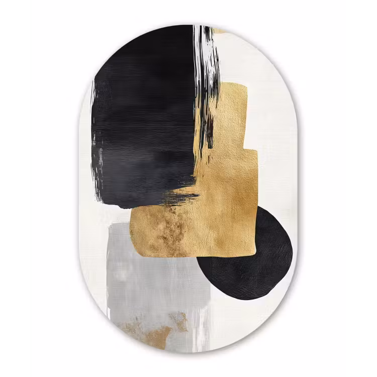 Goud - Rechthoeken - Cirkels - Abstract Wandcirkel Ovaal Forex klein -3d
