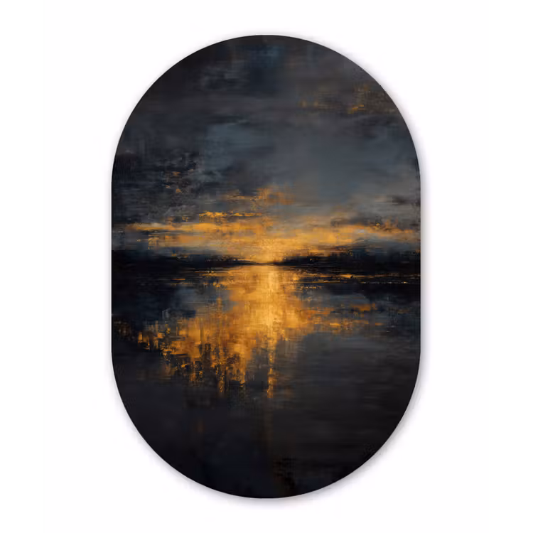 Gouden Reflectie op Water Wandcirkel Ovaal Forex klein -3d