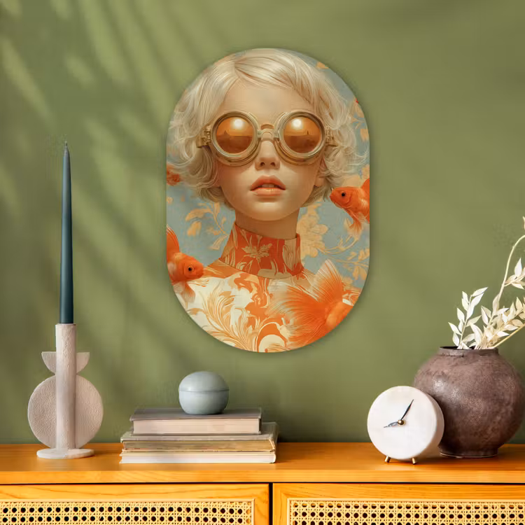 Goudvissen - Oranje - Vrouw - Blond Wandcirkel Ovaal Forex klein -sfeer2
