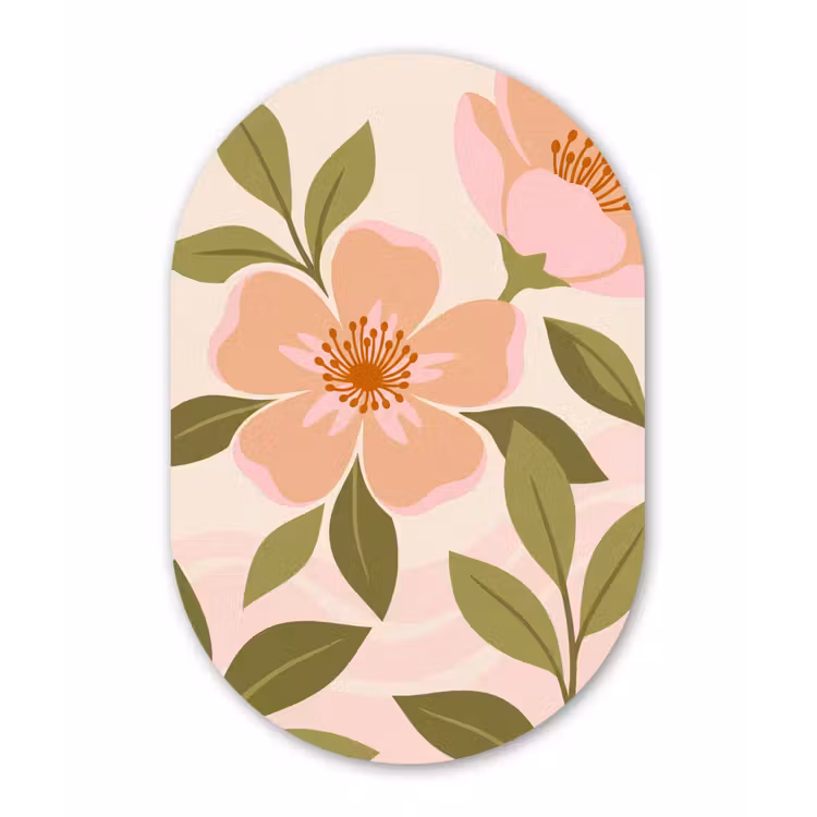 Grafisch - Bloemen - Roze Wandcirkel Ovaal Forex klein -3d