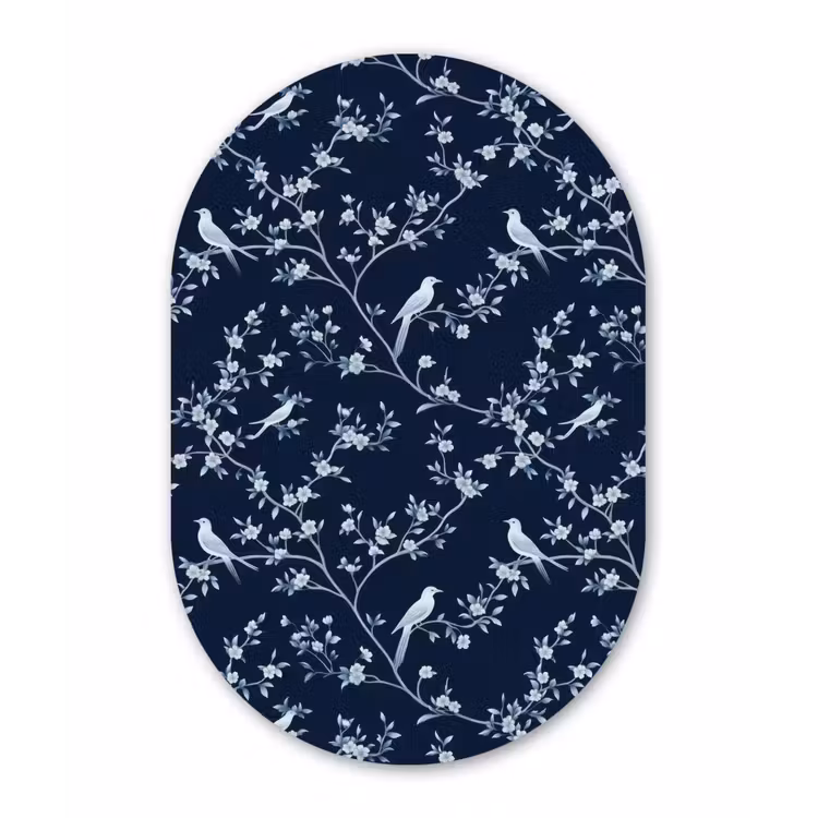 Grafisch - Bloesemtak - Blauw Wandcirkel Ovaal Forex klein 630 -3d
