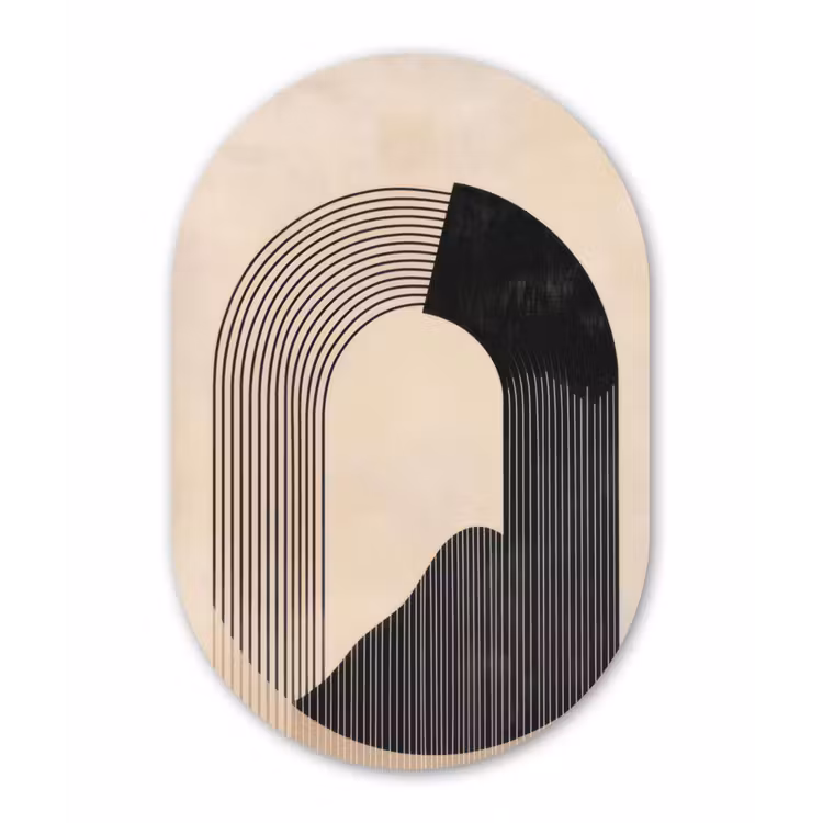 Grafisch gebogen motief - Beige Wandcirkel Ovaal Forex klein -3d