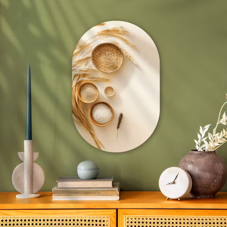 Granen - Hout - Kom - Beige Wandcirkel Ovaal Forex klein -sfeer2